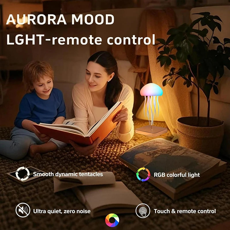 LED Cute Jellyfish Night Light with Dancing Legs, RGB Gradient Lamp, Rechargeable Bedside Lamps with Touch Sensor