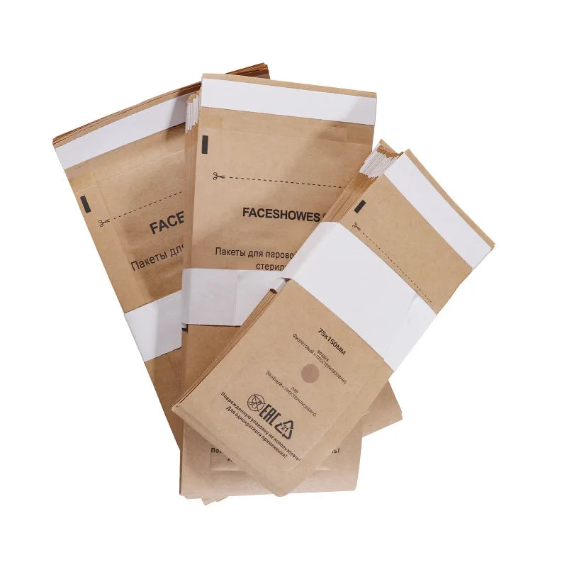 100Pcs Nail Sterilizer Manicure Bag Kraft Bags Dry Heat Disposable Sterilization Disinfection Machine Accessory Nailart Tools