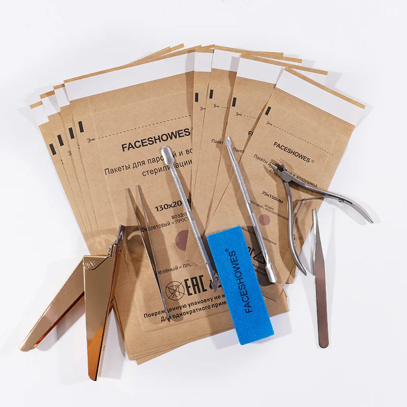 100Pcs Nail Sterilizer Manicure Bag Kraft Bags Dry Heat Disposable Sterilization Disinfection Machine Accessory Nailart Tools